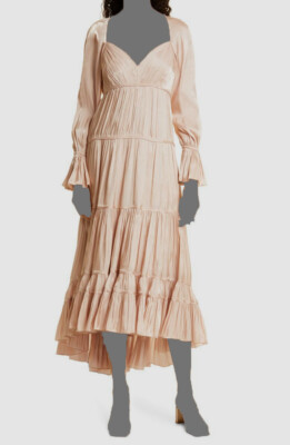 $495 Cinq à Sept Women's Pink Satin Sweetheart Nina Maxi Dress Size 4