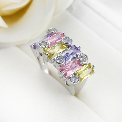 Hanmade Genuine Amethyst Pink Topaz Lemon Topaz Gemstone Silver Ring Size 6-10 - Picture 6 of 6