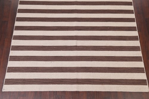Contemporary Striped Reversible Modern Oriental Area Rug Hand-knotted Wool 8x10 - Picture 5 of 12