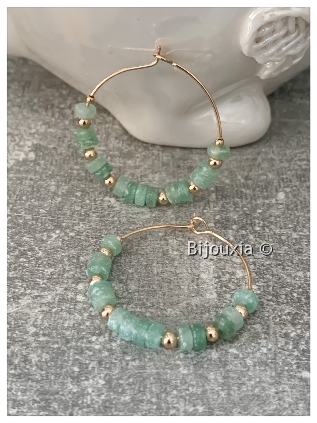 Créoles en quartzite verte et plaqué or 18 carats pour femme élégante