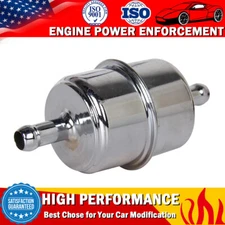 Univeral Fuel Filter Chrome Canister 3/8" ID Hose Carburetor Inline Gas Filter