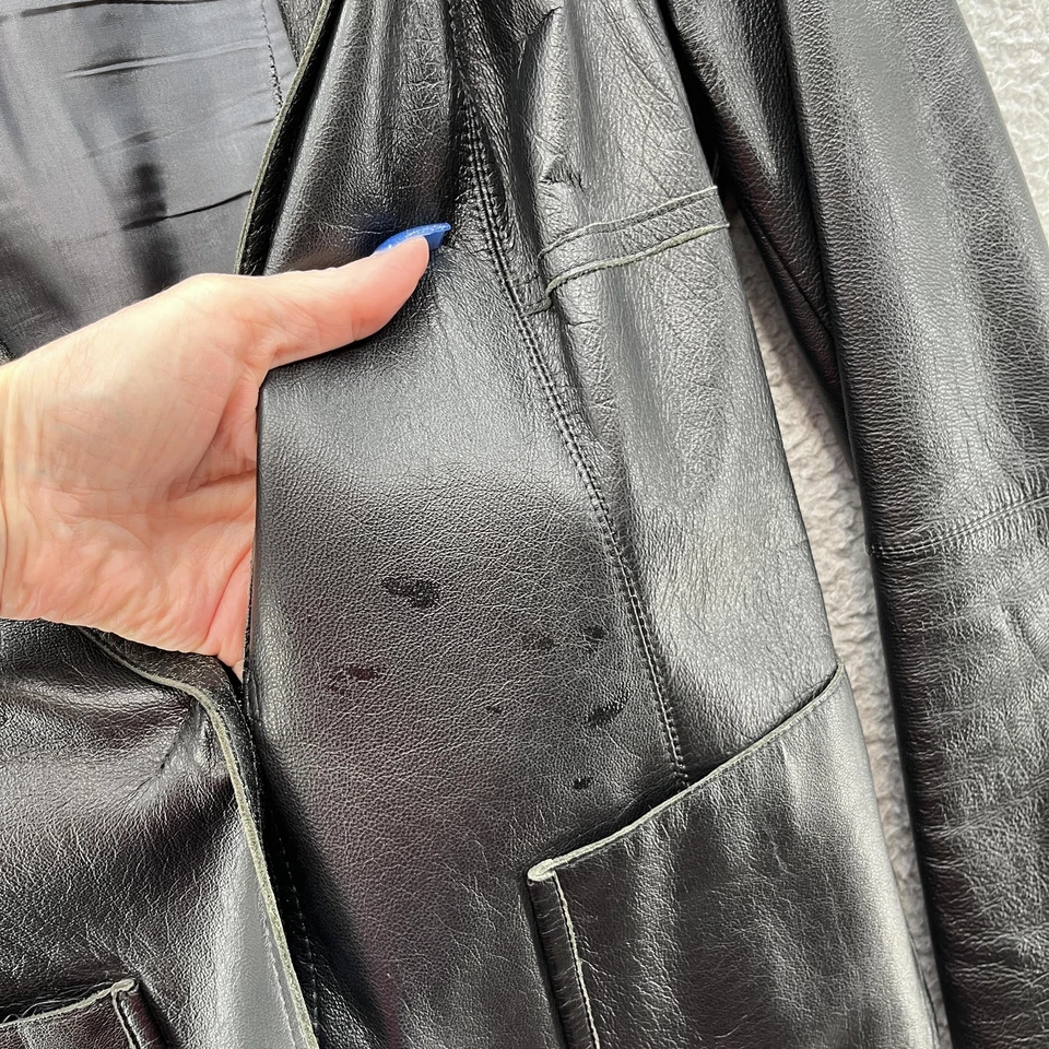 CoSTUME NATIONAL Blazer Mujer XS Negro Cuero Chaqueta Bolsillos Italia Foto 3 de 4