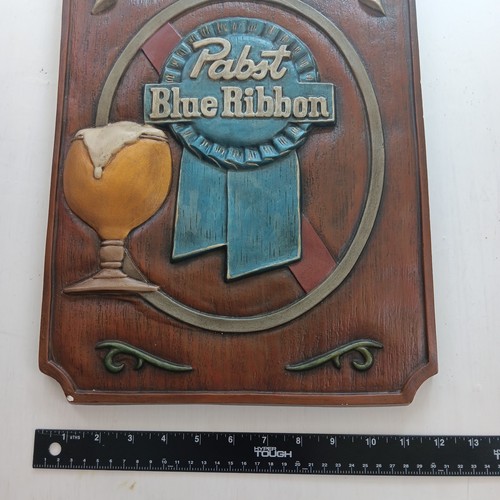VTG Pabst Blue Ribbon beer display advertising sign plaster chalkware wood grain - Picture 10 of 12