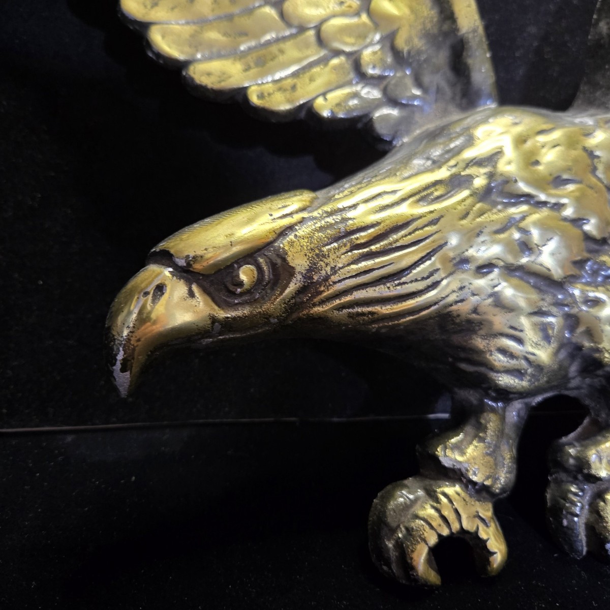 Vintage Brass Eagle Cast Metal Gold Wall Hanging Decor 18x16 Japan 