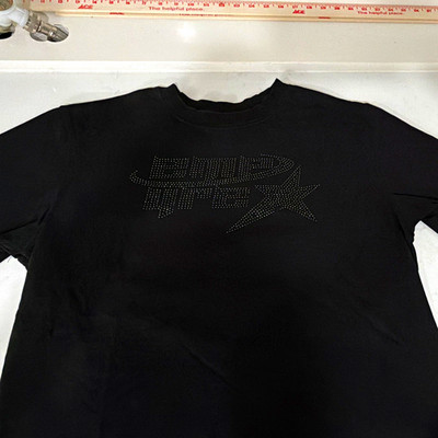 Empire Men s M Black Cotton Crew Neck Short Sleeve Rhinestone Logo Tee