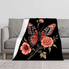Cozy Flannel Blanket - Soft Warm and Durable with Vibrant Butterfly and Floral