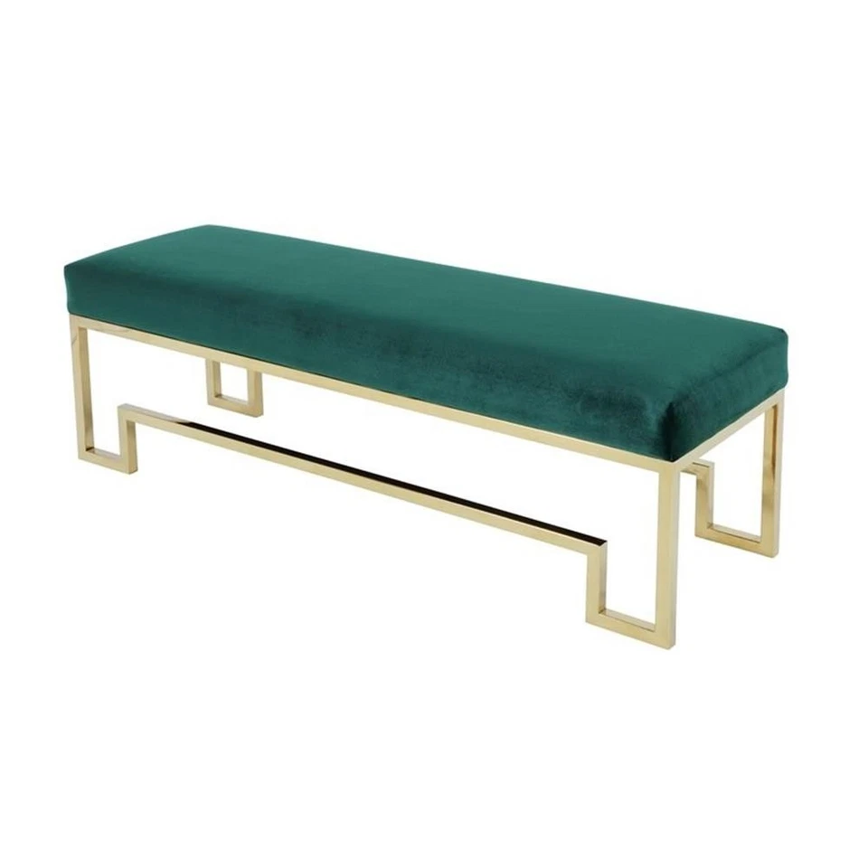 Pangea Home Laurence 18" Stainless Steel Bench in Gold & Green Velvet - Image 3 of 3