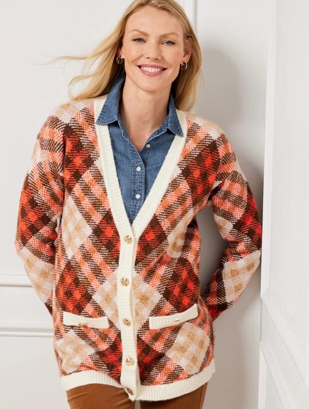 Talbots Oversized Cozy Multicolor Statement Plaid… - image 1