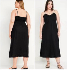 Old Navy Women Midi Dress Medium Embroidered Trim Blend Linen Casual smocked
