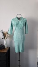 Crochet trim 3/4 sleeve bodycon knee length dress size S 