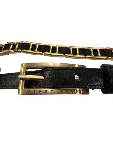 Ceinture Cuir Femme PERRY ELLIS - Boucle Décorée | Taille M, 37 Pouces | Occasion Bon État