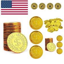 Pirate Gold Coins Plastic Set of 100,Play Gold Treasure Coins for Play Favor ...