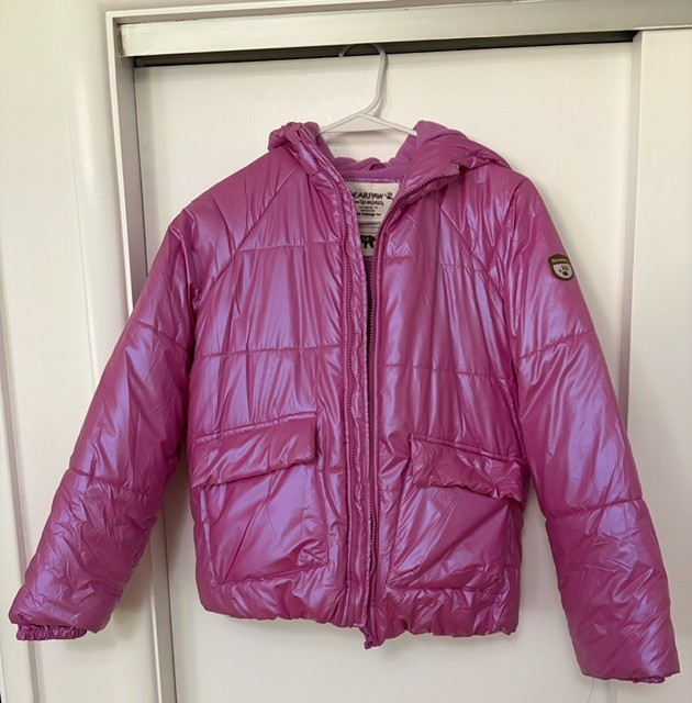BEARPAW Girl's Metallic Puffer Coat with Hood Pink Size 14