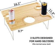 Compact Bamboo Picnic Table with Wine  Snack Holders - Foldable for Outdoors