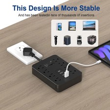 12-in-1 Surge Protector Power Strip 8 AC Outlet 3 USB Ports Type C 1700J Wall US