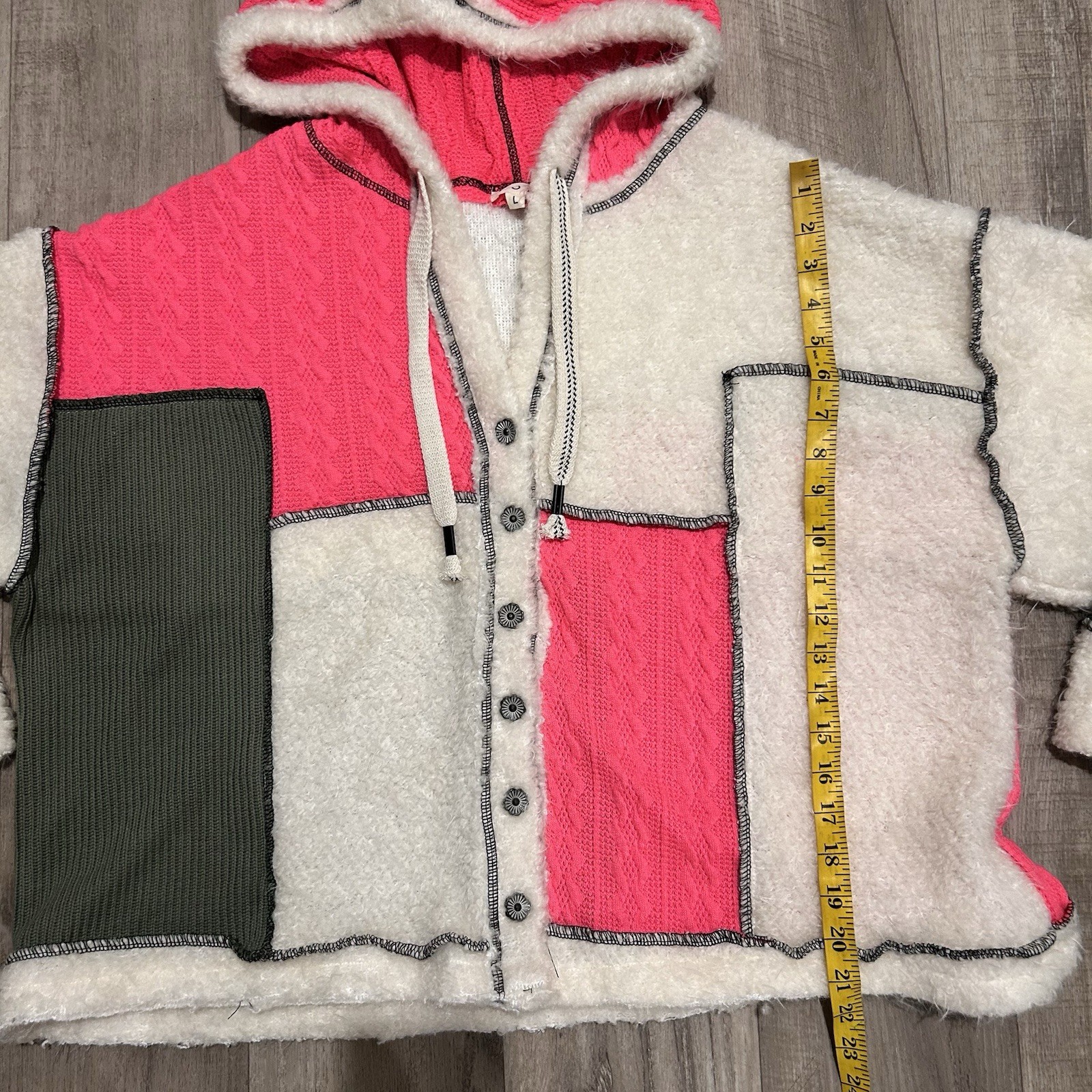 POL Wool Blend Patchwork Hooded Jacket Button Fro… - image 4