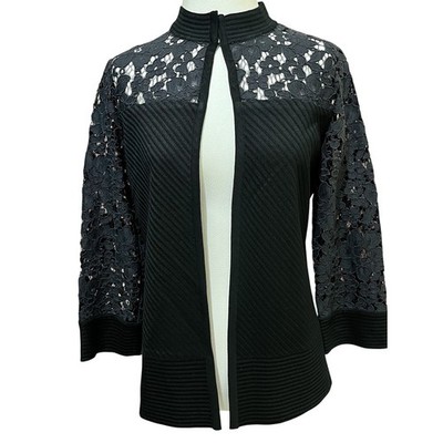 Ming Wang Womens Career Jacket S Black Lace Knit Romantic Goth Vamp Blazer New