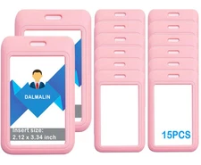 15 Pack Sliding ID Badge Holder Vertical Hard Plastic Card Case Protector Pou...
