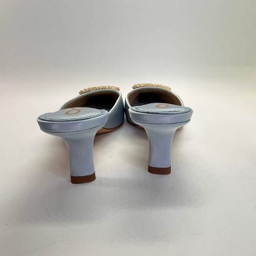 Sam Edelman Brit Satin Mule Size 7M Robin Egg Blue with Glitter Buckle Heels - Picture 4 of 16