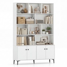 Bookshelf with Doors, 5-Tier Floor Standing Bookcase with 2 Anti-Tipping Kits