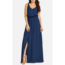 SHOW ME YOUR MUMU Navy KENDALL Chiffon Soft V-BACK A-Line GOWN Med