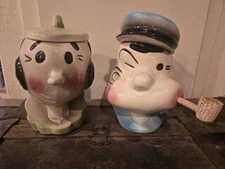 Popeye AND Olive Oyl COOKIE JAR SET very htf VINTAGE American Bisque
