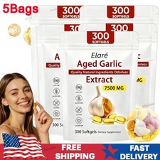 5Bag Elare Aged Garlic Extract, 300 Softgels,7500mg Odorless | Heart & Immune US