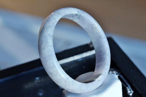 Certified 100% natural Grade A jadeite jade 56mm grayish black bangle bracelet - Picture 10 of 12