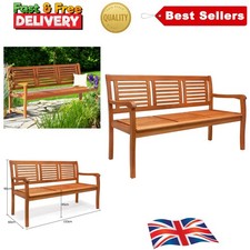 Elegant 3-Seater Wooden Garden Bench - Curved Armrests & Ergonomic Comfort