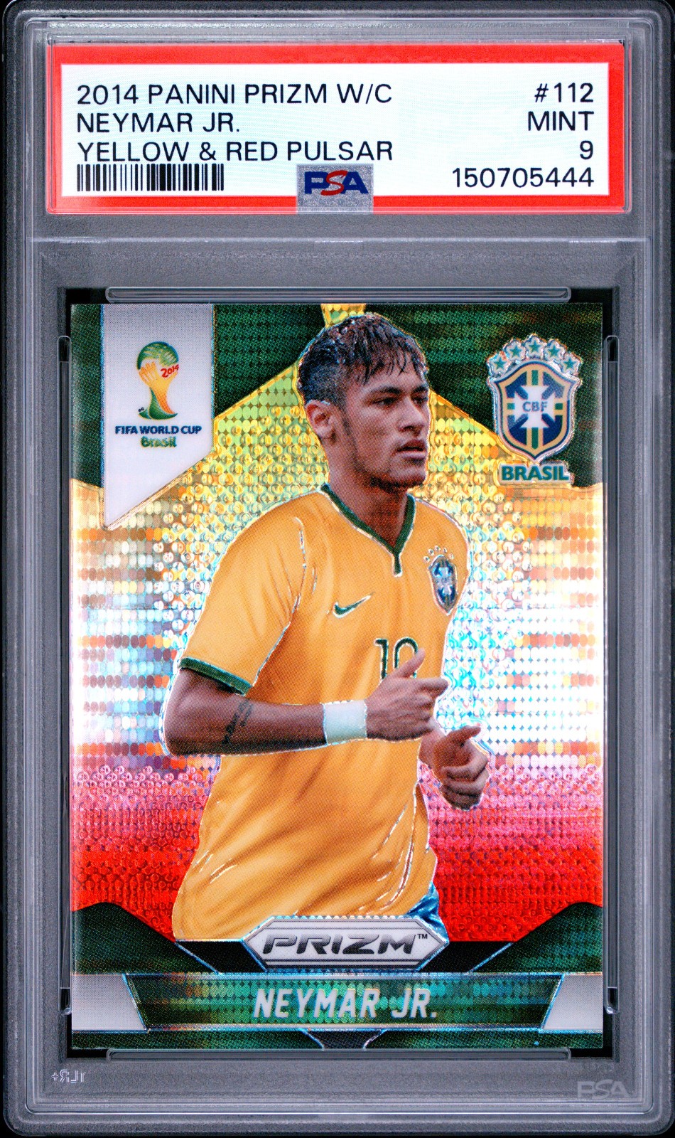 Neymar Jr. 2014 Panini Prizm World Cup #112 Yellow & Red Pulsar PSA 9 Mint