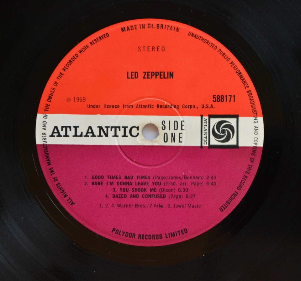 Led Zeppelin I UK First Press Atlantic 588171 zepplin 1/one plum Vinyl LP 1969 - Image 2 of 4