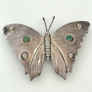 Taxco Mexico Sterling Silver XL Turquoise Butterfly Pin Or Pendant