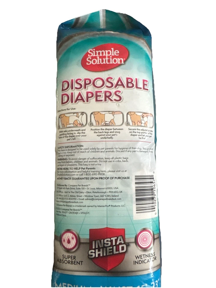 30 Count Simple Solution Female Dog Diapers – Disposable Medium 15-23" Waist NEW - Image 4 of 4