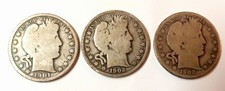 LOT of 3 Barber Silver Half Dollars - 1901-P  1902-P  1902-O
