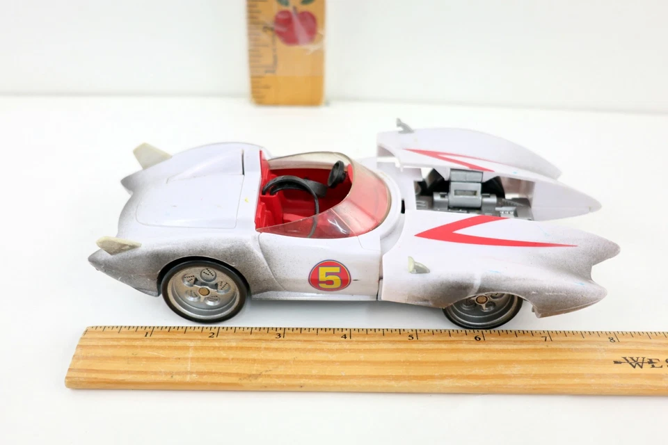 Speed Racer 8" Mach 5 #5 White Race Car Disc Launcher Mattel - No Discs - Image 2 of 4