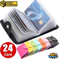 Leather Card Holder Bag 24 Slots Credit ID Card Holder Organizer Pocket Wallet