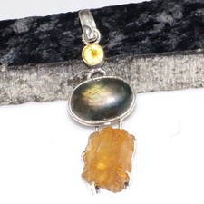 Citrine Rough Fiery Labradorite Pendant 2.7