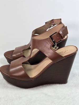 Thalia Sodi Women s Shoes Valleri Wedge Sandals 4.5  Tall Size 7.5M Brown