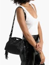 MAJE Fringed Embellished Shell Shoulder Black...