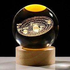 Laser Engraved Sphere Solar System 3D Crystal Ball Night Light