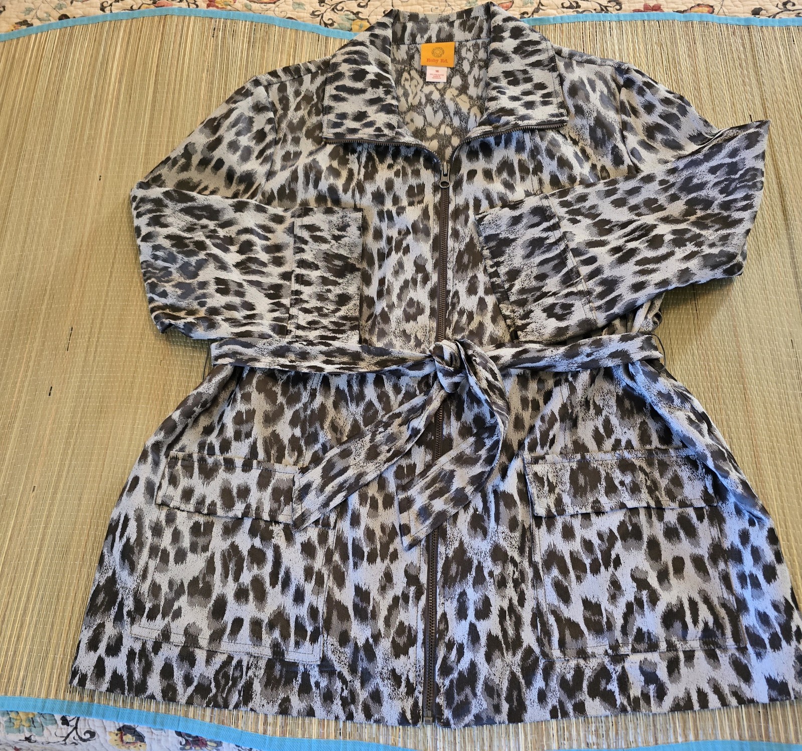 Ruby Rd. Gray Black Leopard Belted Unlined Jacket… - image 11