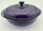 vintage Pyrex 2 quart Amethyst purple glass round covered casserole dish