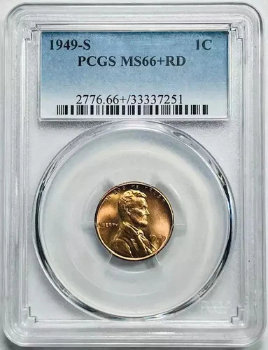 1949 S Small Cents Lincoln Wheat Penny PCGS MS-66+ Plus RD Red