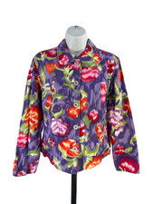 Coldwater Creek Women's Purple Floral Long Sleeve Button Up Jacket - M