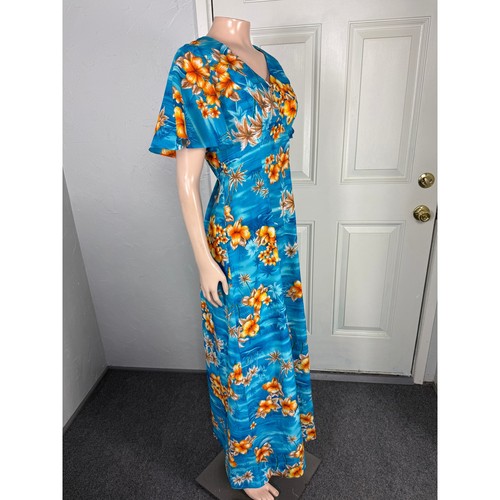 70er Vintage Kleid Damen Royal Hawaiian 10 Maxi Blumen Tropical Beach MM7 - Bild 5 von 6