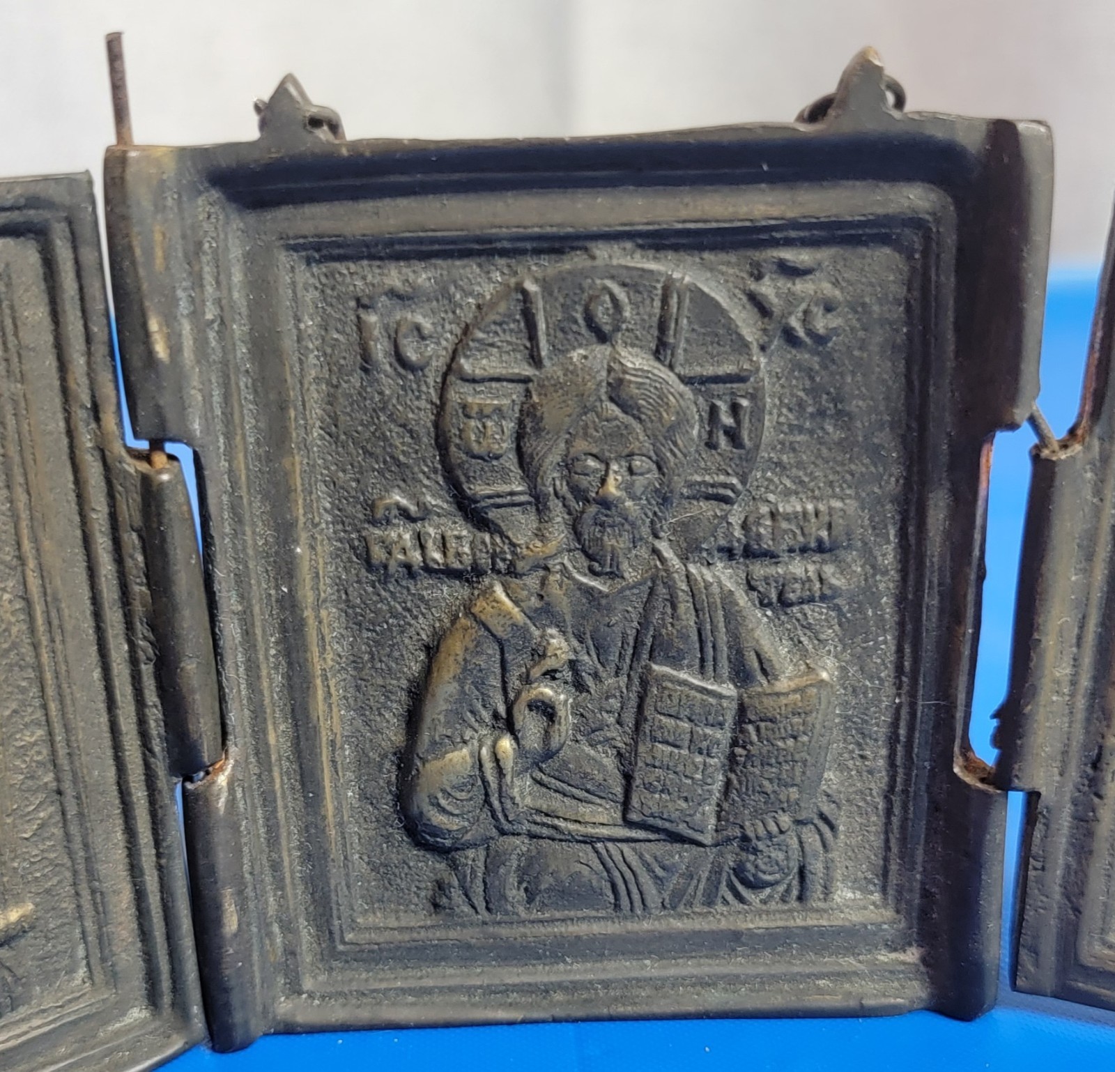Antique 19th Century Religious Brass/Bronze Russian Orthodox Triptych Icon