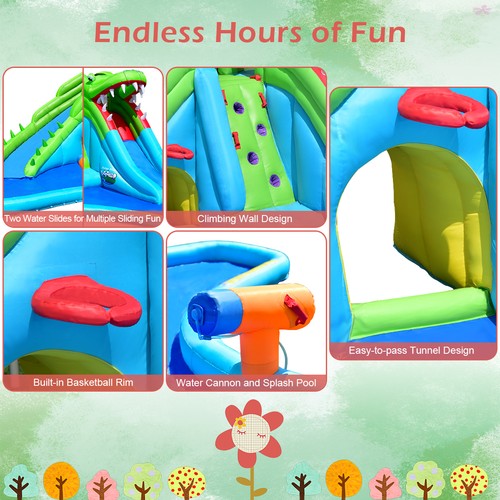Crocodile Inflatable Water Park Dual Slides Climbing Wall with 780W Blower - Picture 4 of 6