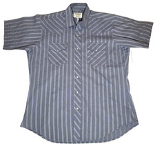 VTG Ruddock Bros Pearl Snap Shirt Men's XL Gray Blue Striped Western USA Made
