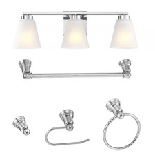 22 In. 3-Light Brushed Nickel Vanity Light with Frosted Glass Shade and Bath Set