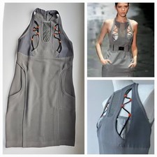 GUCCI 2009 Grey Bunji Cord High Neck Knee Length Dress
